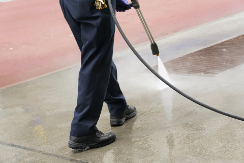 washing concrete sidewalk